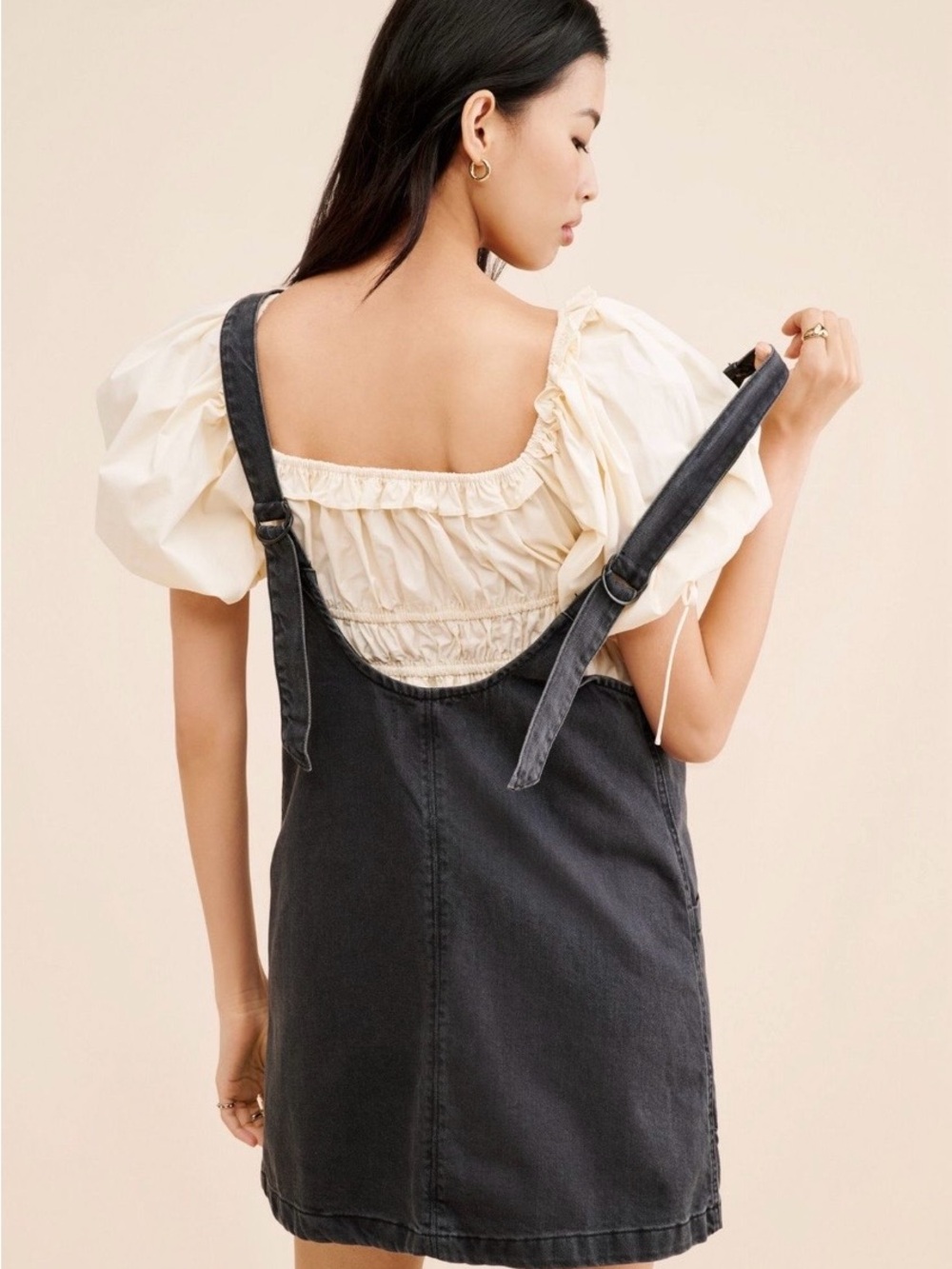 Free People Washed Black Pinafore Mini Dress Size Large